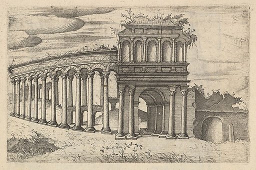 The Amphitheater in Bordeaux [Teatrum Bordeos; Transitorium Caesaris], from "Ruinarum variarum fabricarum delineationes pictoribus caeterisque id genus artificibus multum utiles"