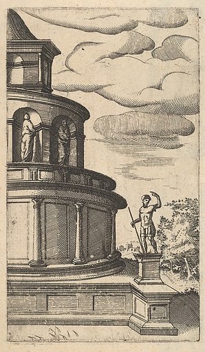 Partial view of a Building [Sepulchrum Adriani], from "Ruinarum variarum fabricarum delineationes pictoribus caeterisque id genus artificibus multum utiles"