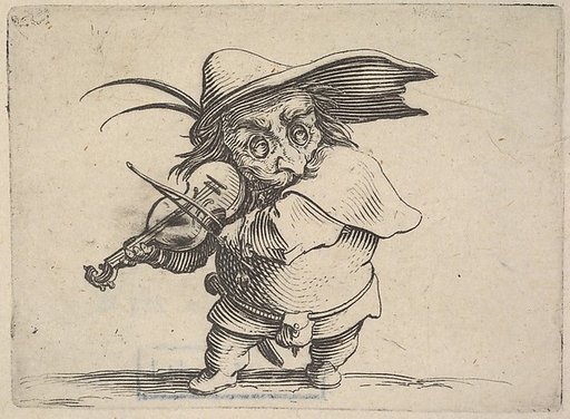 Small, masked male figure playing a violin, from "Varie Figure Gobbi"