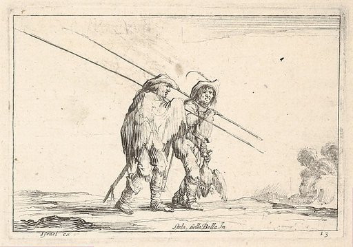 Plate 13: Two pikemen walking towards the right, each with their pikes in their right hands, from "Various Figures" (Agréable diversité de figures)