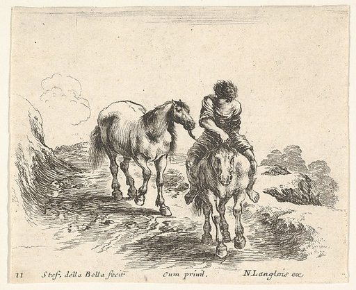 Plate 11: a young horseman, seen from the front, leading another horse, from "Diversi Capricci"