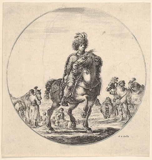 Polish horseman facing right, a circular composition, from "Figures on Horseback" (Cavaliers nègres, polonais et hongrois)