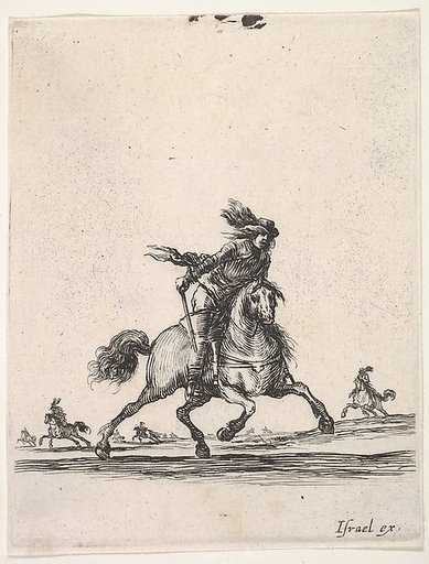 A horseman galloping towards right with sword in hand, other horsemen in the background, from "Various cavalry exercises" (Diverses exercices de cavalerie)
