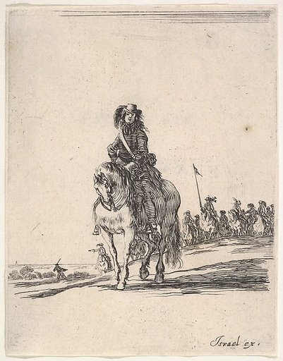 A horseman, facing front, a group of horsemen in background to the right, from "Various cavalry exercises" (Diverses exercices de cavalerie)