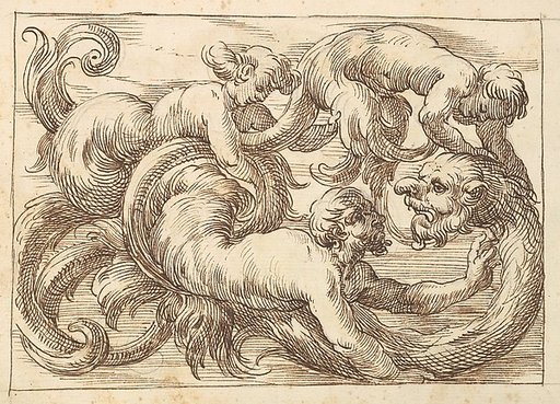 Horizontal Panel Design with a Three Figures and a Fantastical Creature Interspersed between Acanthus Rinceaux