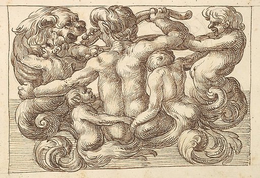 Horizontal Panel Design with Five Hybrid Creatures and a Lion.