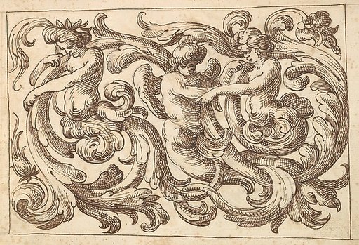 Horizontal Panel Design with Three Young Male Figures Interspersed between Acanthus Rinceaux