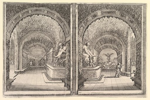 Two views of a grotto, from "Views of the villa at Pratolino" (Vues de la villa de Pratolino)