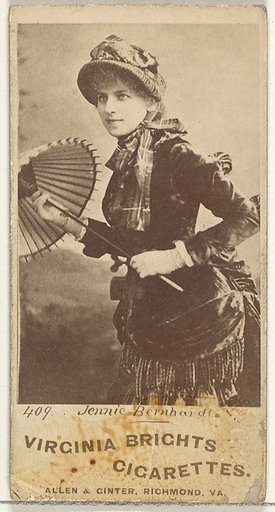 Card 409, Jennie Bernhardt, from the Actors and Actresses series (N45, Type 1) for Virginia Brights Cigarettes