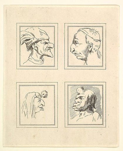 Four Heads (from Characaturas by Leonardo da Vinci, from Drawings by Wincelslaus Hollar, out of the Portland Museum)