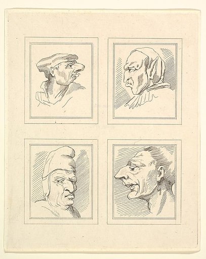 Four Heads (from Characaturas by Leonardo da Vinci, from Drawings by Wincelslaus Hollar, out of the Portland Museum)