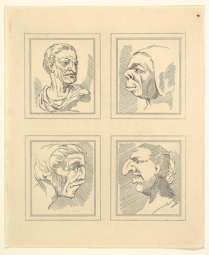 Four Heads (from Characaturas by Leonardo da Vinci, from Drawings by Wincelslaus Hollar, out of the Portland Museum)