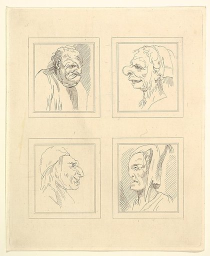 Four Heads (from Characaturas by Leonardo da Vinci, from Drawings by Wincelslaus Hollar, out of the Portland Museum)