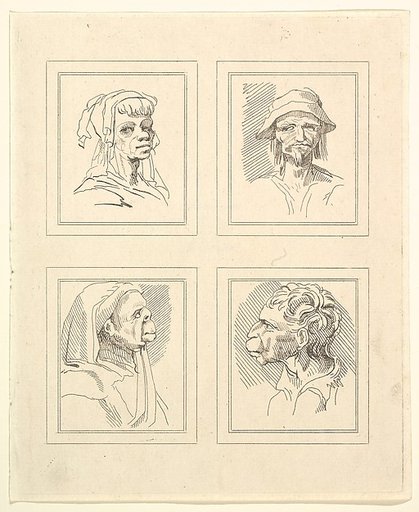 Four Heads (from Characaturas by Leonardo da Vinci, from Drawings by Wincelslaus Hollar, out of the Portland Museum)