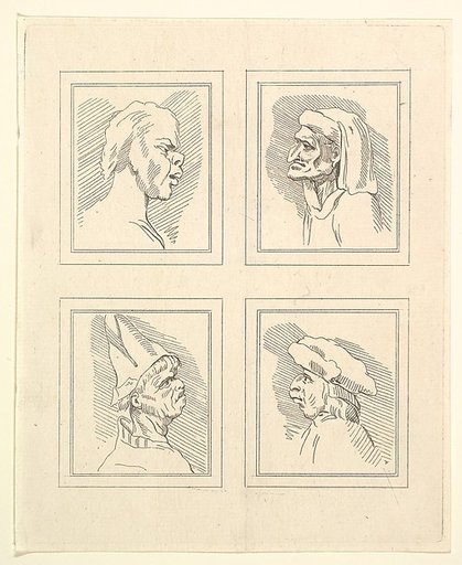 Four Heads (from Characaturas by Leonardo da Vinci, from Drawings by Wincelslaus Hollar, out of the Portland Museum)