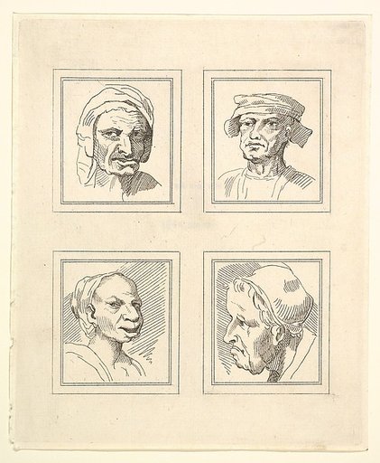 Four Heads (from Characaturas by Leonardo da Vinci, from Drawings by Wincelslaus Hollar, out of the Portland Museum)