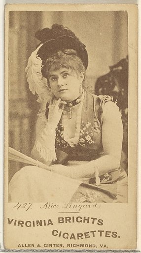 Card 427, Alice Lingard, from the Actors and Actresses series (N45, Type 1) for Virginia Brights Cigarettes