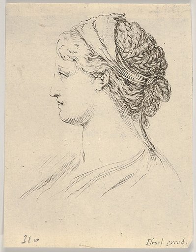 Plate 3: Head of a woman with braided hair, turned in profile to the right, from "Various heads and figures" (Diverses têtes et figures)