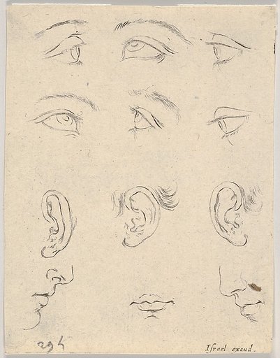 Plate 3: Six eyes, three ears, two profiles, and a mouth, from "The Book for Learning to Draw" (Livre pour apprendre à dessiner)