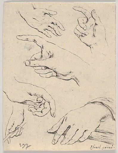 Plate 6: Six hands, from "The Book for Learning to Draw" (Livre pour apprendre à dessiner)