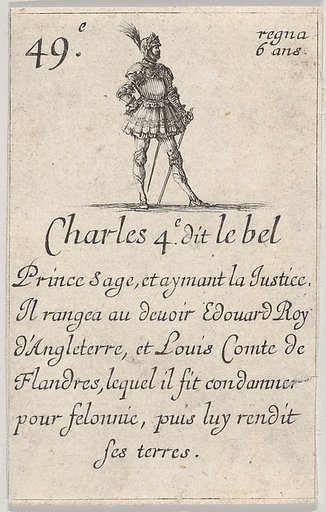 Charles 4.e- dit le bel / Prince sage..., from "Game of the Kings of France" (Jeu des Rois de France)