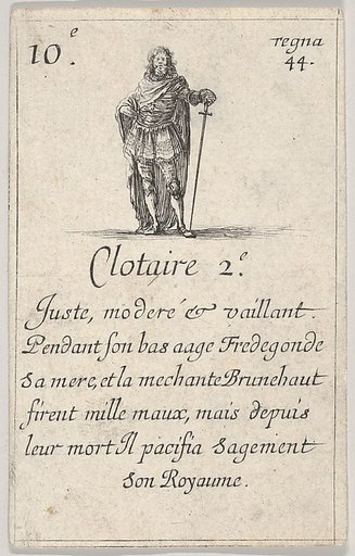 Clotaire 2.-e / Juste, moderé..., from "Game of the Kings of France" (Jeu des Rois de France)