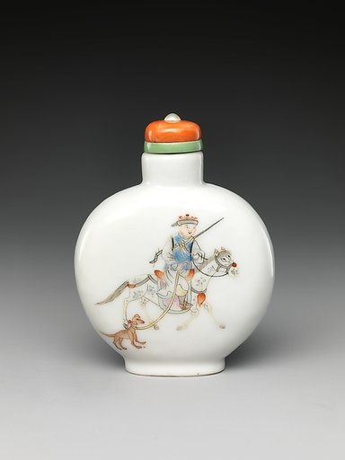 Snuff bottle with camel wrangler and Manchu horse rider