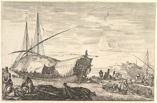 A galley covered in sails, from "Views of the port of Livorno" (Vues du port de Livourne)