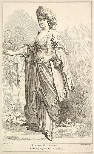 Femme du Levant, plate 8 from "Recueil de diverses fig.res étrangeres Inventées par F. Boucher P.tre du Roy et Gravées par F. Ravenet" (Collection of Various Foreign Figures, Devised by F. Boucher, Painter of the King and Engraved [etched] by F. Ravenet)