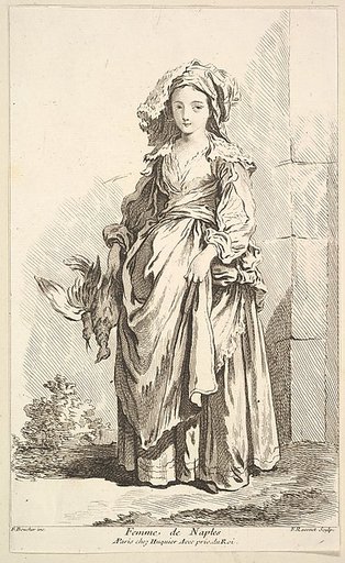 Femme de Naples, plate 2 from "Recueil de diverses fig.res étrangeres Inventées par F. Boucher P.tre du Roy et Gravées par F. Ravenet" (Collection of Various Foreign Figures, Devised by F. Boucher, Painter of the King and Engraved [etched] by F. Ravenet)