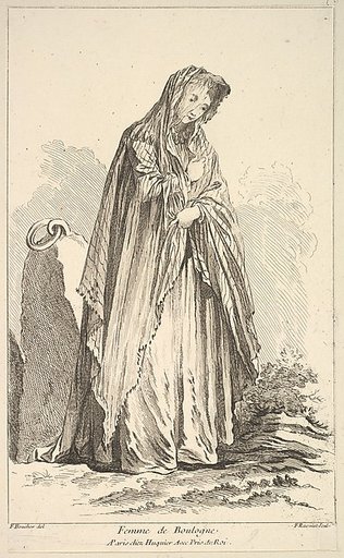 Femme de Boulogne, plate 9 from "Recueil de diverses fig.res étrangeres Inventées par F. Boucher P.tre du Roy et Gravées par F. Ravenet" (Collection of Various Foreign Figures, Devised by F. Boucher, Painter of the King and Engraved [etched] by F. Ravenet)