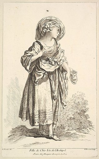 Fille de Cio isle de l'Archipel, plate 10 from "Recueil de diverses fig.res étrangeres Inventées par F. Boucher P.tre du Roy et Gravées par F. Ravenet" (Collection of Various Foreign Figures, Devised by F. Boucher, Painter of the King and Engraved [etched] by F. Ravenet)