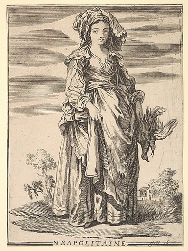 Reverse copy of Neapolitaine, from Recueil de diverses fig.res étrangeres Inventées par F. Boucher P.tre du Roy et Gravées par F. Ravenet (Collection of Various Foreign Figures, Devised by F. Boucher, Painter of the King and Engraved [etched] by F. Ravenet), plate 2
