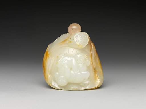 Snuff Bottle with Two Boys and Lotus