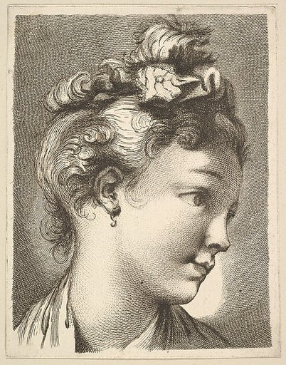 Head of a woman with her head turned to the left, from Livre de Têtes Gravées d'apres F. Boucher et Autres (Book of Heads Engraved after F. Boucher and Others)