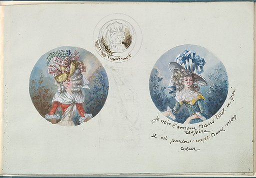 Two Costume Designs or Portrait Types and a Sketch