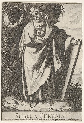 Plate 9: The Phrygian Sibyl holding the top of a tablet with her left hand and pointing with her right, from "Sibyls"
