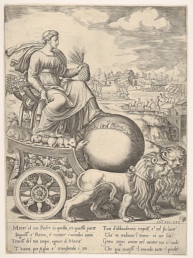 Cybele in her chariot drawn by two lions