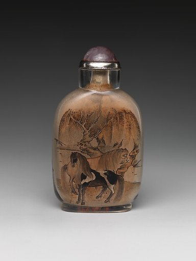 Snuff bottle with landscape and horses