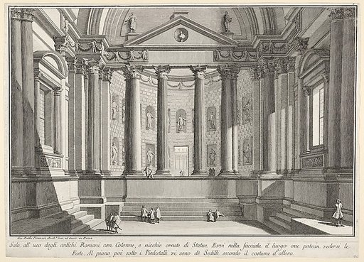 Plate 9: Colonnaded hall according to the custom of the ancient Romans (...), from "Part one of architecture and perspectives: drawn and etched by Gio. Batt'a Piranesi, Venetian Architect: dedicated to Nicola Giobbe" (Prima parte di Architetture, e prospettive inventate, ed incise da Gio. Batt'a Pir