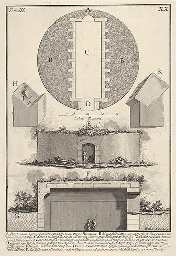 Plan of a tomb on the Appian Way in Vigna Buonamici (Pianta di un sepolcro sull'antica Via Appia nella Vigna Buonamici), from "Le Antichità Romane"