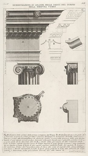 Cornice and column from the Temple of Fortuna Virilis (Tempio della Fortuna Virile), from "Le Antichità Romane"