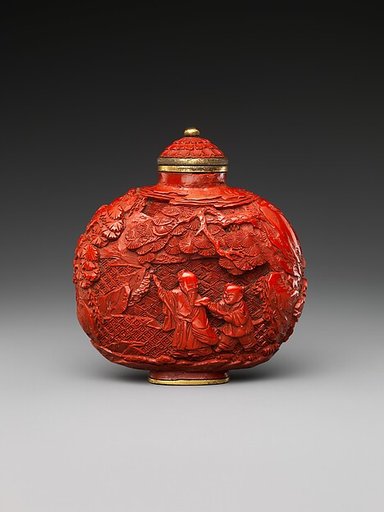 Snuff bottles with figures in landscape