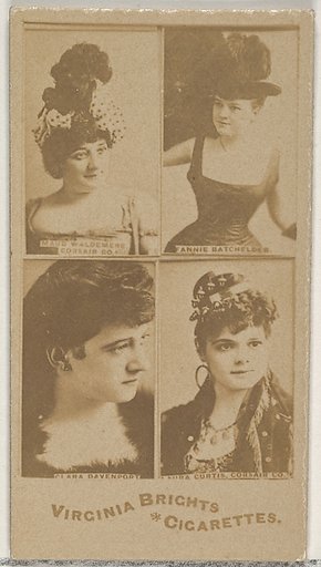 Maud Waldemere, Corsair Co./ Fannie Batchelder/ Clara Davenport/ Laura Curtis, Corsair Co., from the Actors and Actresses series (N45, Type 4) for Virginia Brights Cigarettes