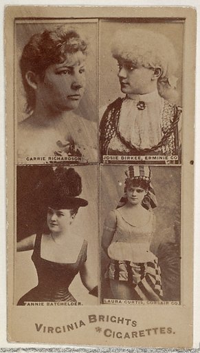 Carrie Richardson/ Josie Dirkee, Erminie Co./ Fannie Batchelder/ Laura Curtis, Corsair Co., from the Actors and Actresses series (N45, Type 4) for Virginia Brights Cigarettes