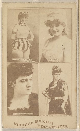 Florence Baker, Corsair Co./ Verona/ Clara Davenport/ Laura Curtis, Corsair Co., from the Actors and Actresses series (N45, Type 4) for Virginia Brights Cigarettes