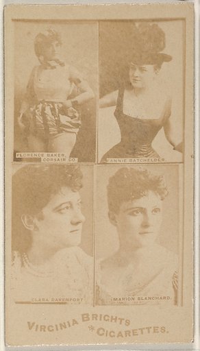 Florence Baker, Corsair Co./ Fannie Batchelder/ Clara Davenport/ Marion Blanchard, from the Actors and Actresses series (N45, Type 4) for Virginia Brights Cigarettes