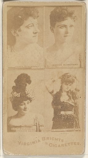 Clara Davenport/ Marion Blanchard/ Maud Waldemere, Corsair Co./ Laura Curtis, Corsair Co., from the Actors and Actresses series (N45, Type 4) for Virginia Brights Cigarettes