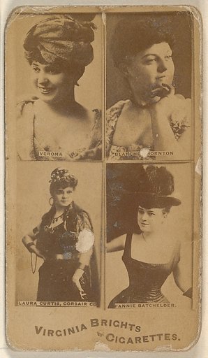 Verona/ Blanche Thornton/ Laura Curtis, Corsair Co./ Fannie Batchelder, from the Actors and Actresses series (N45, Type 4) for Virginia Brights Cigarettes