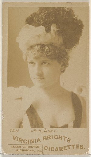 Card 524, Miss Behr, from the Actors and Actresses series (N45, Type 6) for Virginia Brights Cigarettes